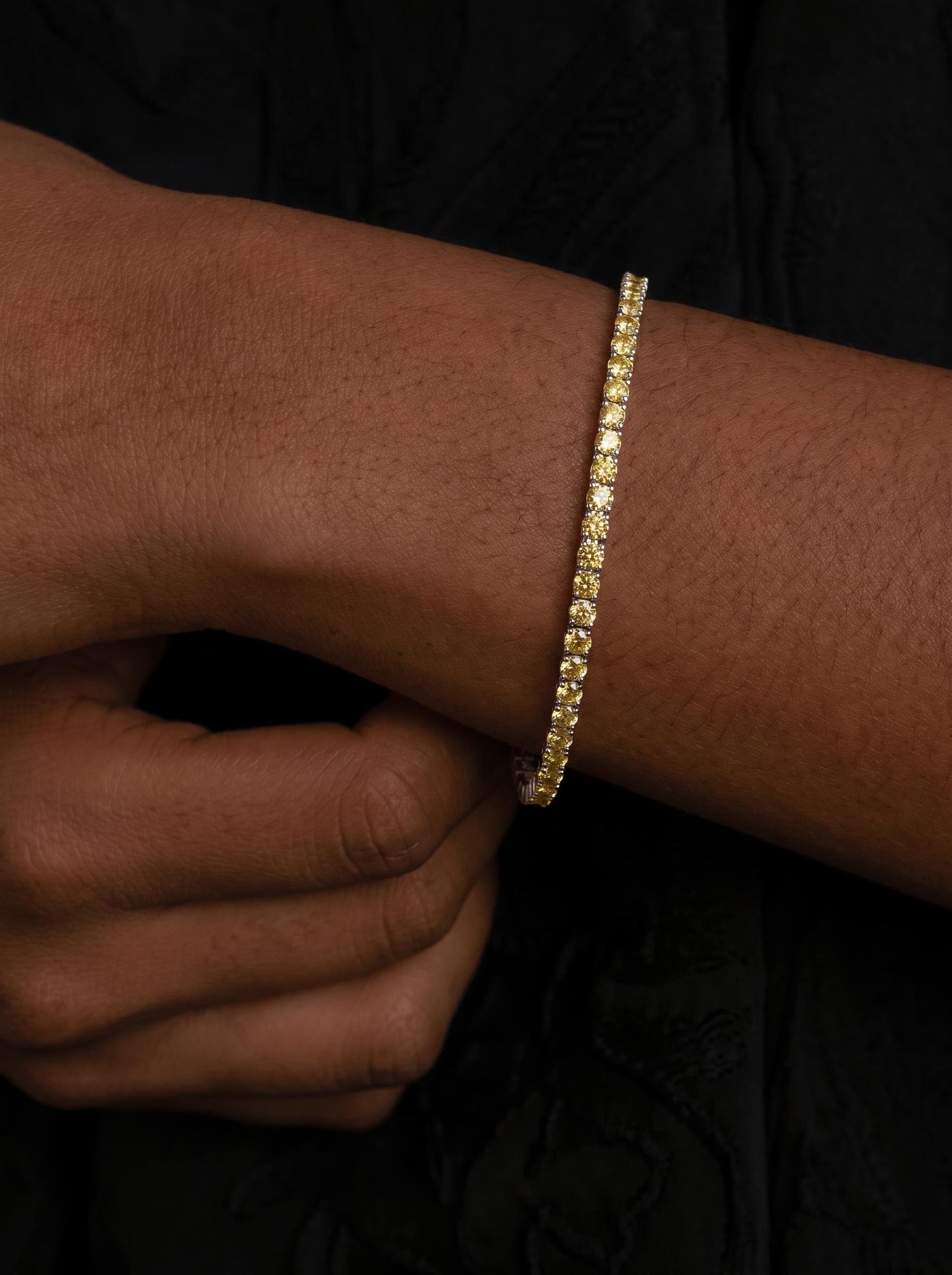 Moissanite Yellow Tennis Bracelet for Women, Classic 4-Prong Full-Pavé Bracelet