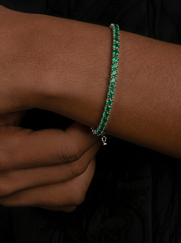 Moissanite Emerald Green Tennis Bracelet for Women, Classic 4-Prong Full-Pavé Bracelet