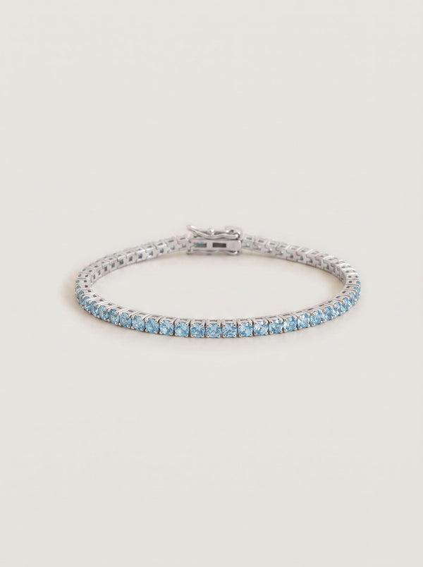 Moissanite Ocean Blue Tennis Bracelet for Women, Classic 4-Prong Full-Pavé Bracelet