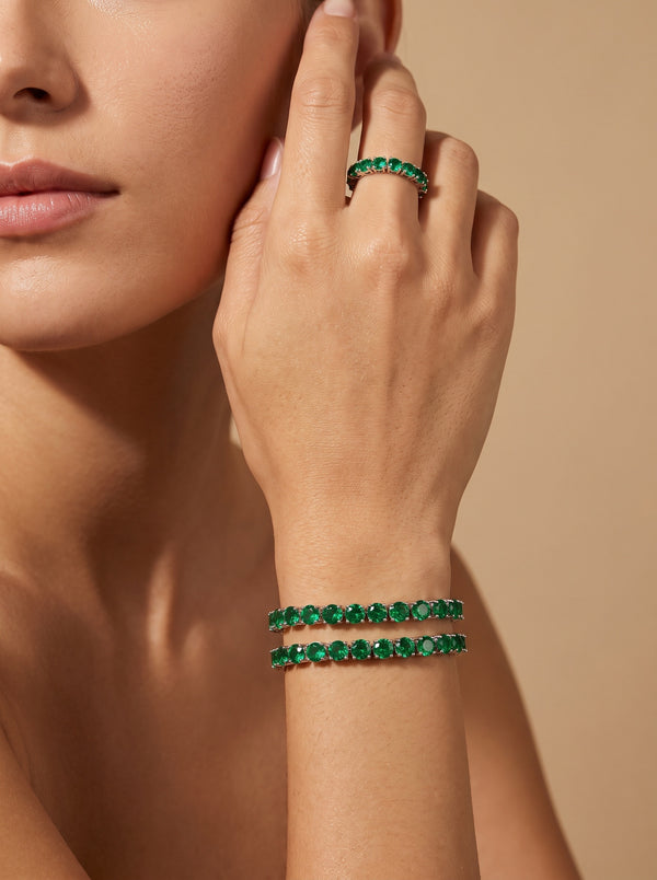 Moissanite Emerald Green Tennis Bracelet for Women, Classic 4-Prong Full-Pavé Bracelet
