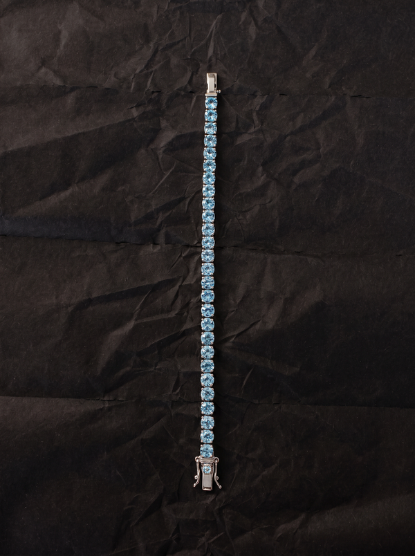 Moissanite Ocean Blue Tennis Bracelet for Women, Classic 4-Prong Full-Pavé Bracelet