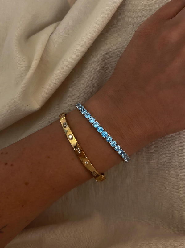 Moissanite Ocean Blue Tennis Bracelet for Women, Classic 4-Prong Full-Pavé Bracelet