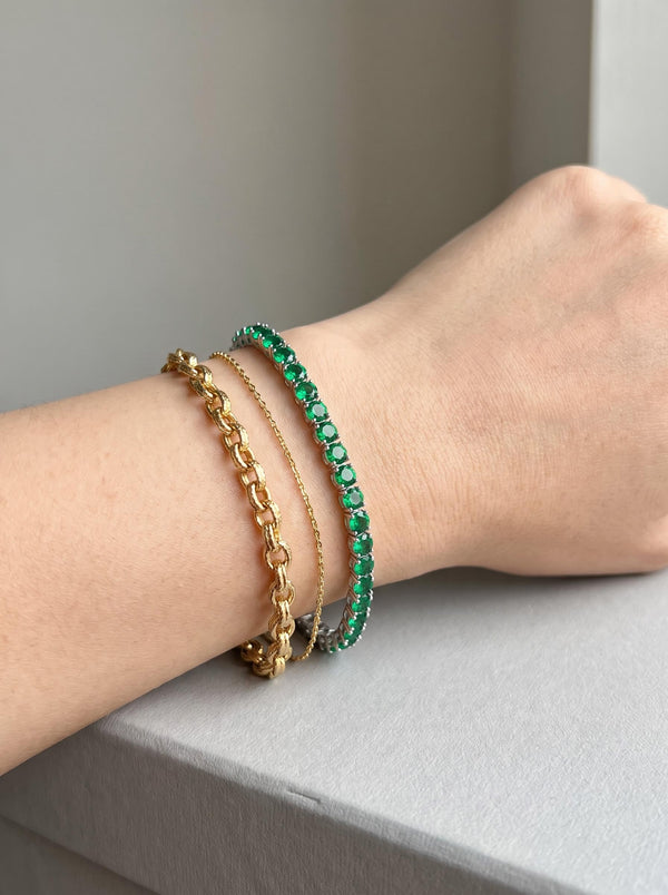 Moissanite Emerald Green Tennis Bracelet for Women, Classic 4-Prong Full-Pavé Bracelet