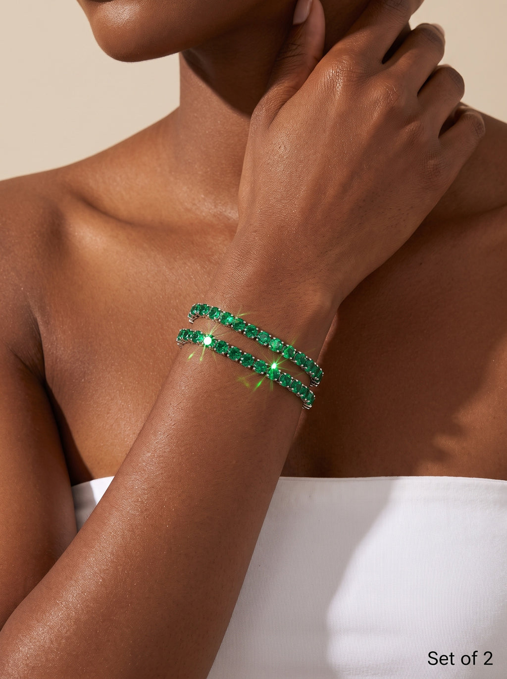 Moissanite Emerald Green Tennis Bracelet for Women, Classic 4-Prong Full-Pavé Bracelet
