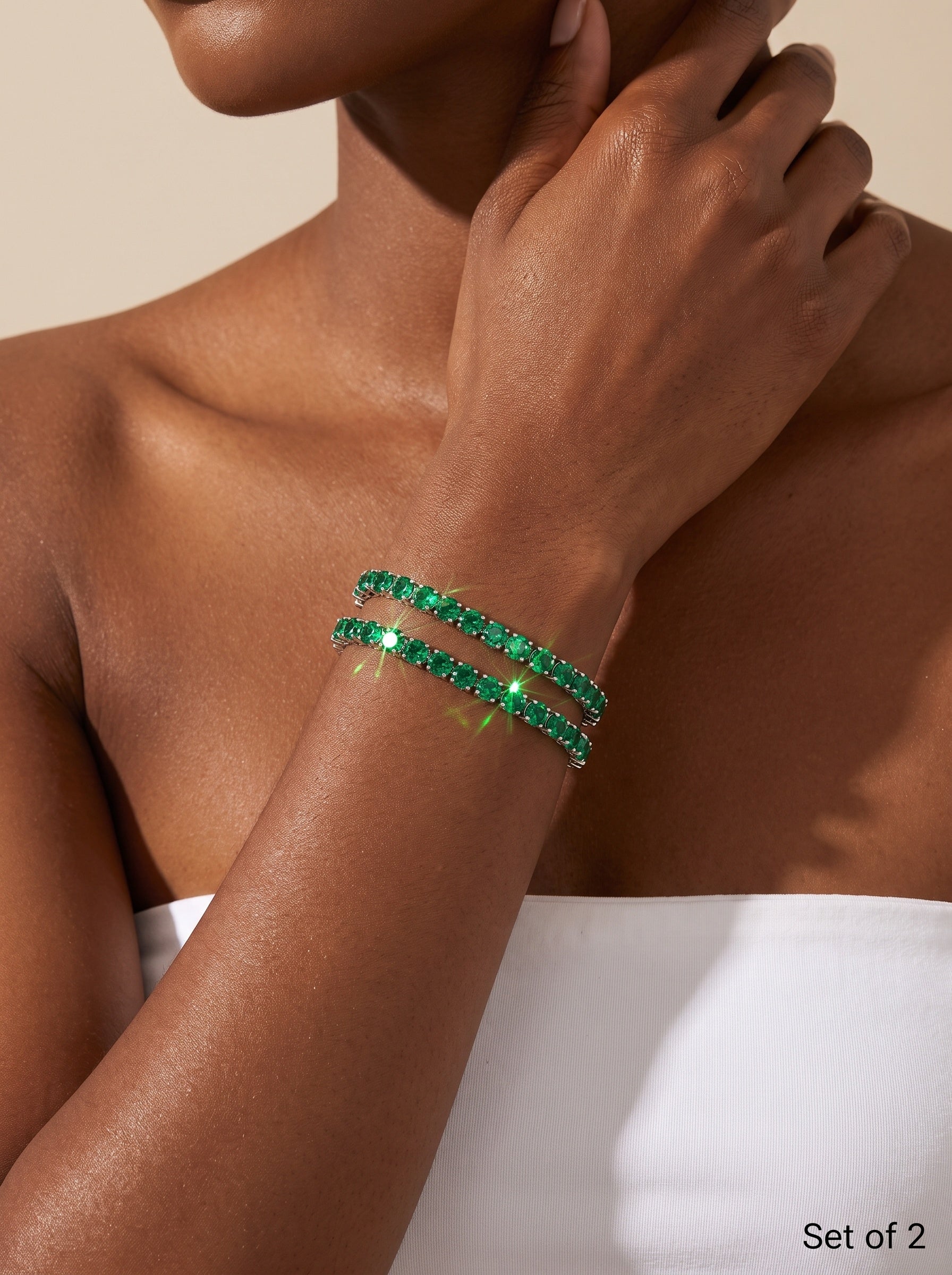 Moissanite Emerald Green Tennis Bracelet for Women, Classic 4-Prong Full-Pavé Bracelet