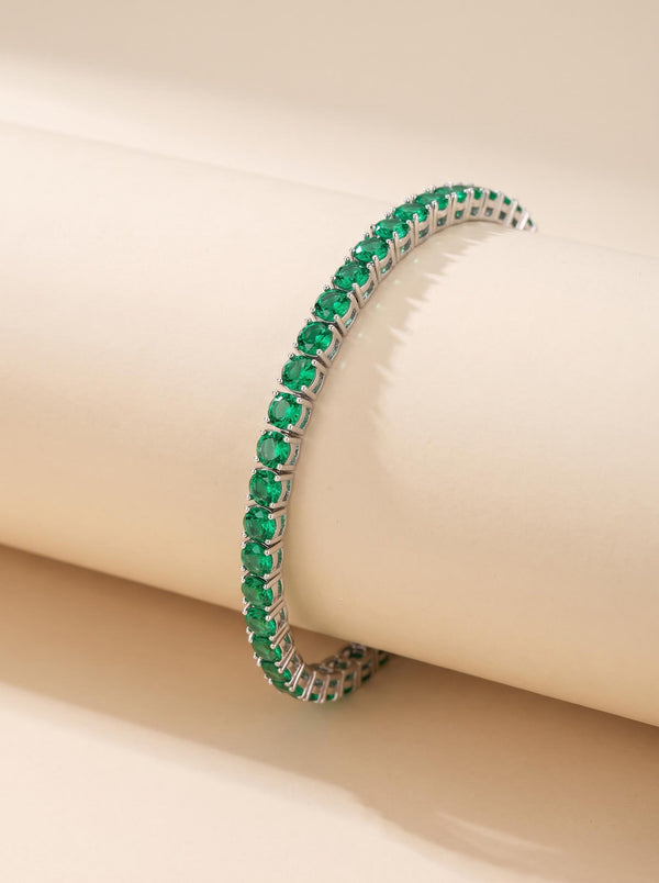 Moissanite Emerald Green Tennis Bracelet for Women, Classic 4-Prong Full-Pavé Bracelet